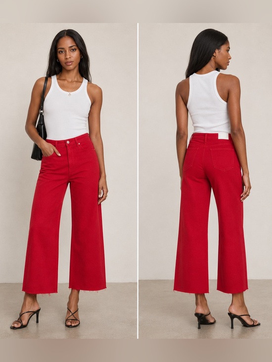 pistola Denim - Pistola Penny Crop High Rise Wide Leg Jeans Ruby Red Raw Hem Size 23